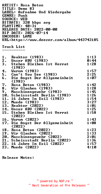NFO for the release Rosa_Beton-Demo_83-WEB-DE-2022-SDR by SDR