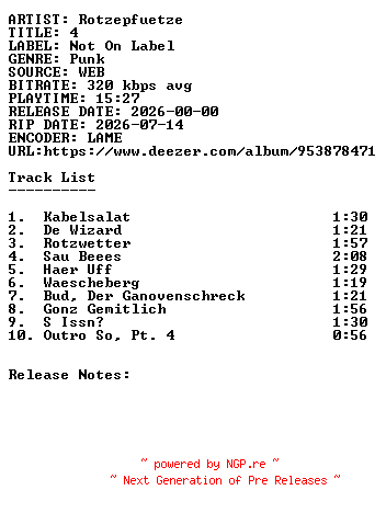 NFO for the release Rotzepfuetze-4-WEB-DE-2026-SDR by SDR
