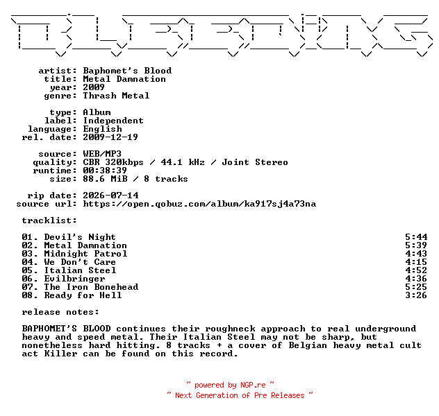 NFO for the release Baphomets_Blood-Metal_Damnation-WEB-2009-BLEEDiNG by BLEEDiNG