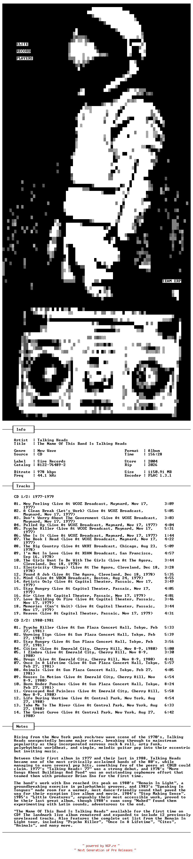 NFO for the release Talking_Heads-The_Name_Of_This_Band_Is_Talking_Heads-Remastered-2CD-FLAC-2004-ERP by ERP