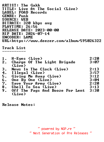 NFO for the release The_Gakk-Live_At_The_Social_(Live)-WEB-2023-SDR by SDR