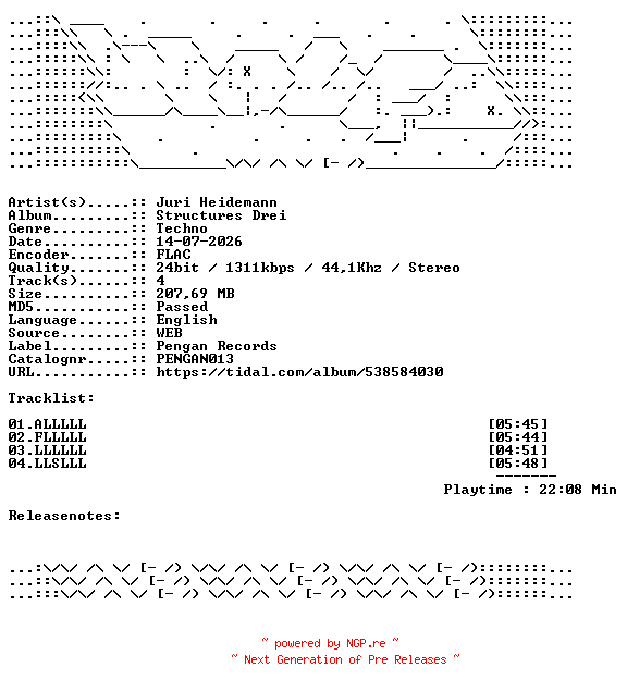 NFO for the release Juri_Heidemann-Structures_Drei-PENGAN013-24BIT-WEB-FLAC-2025-WAVED by WAVED