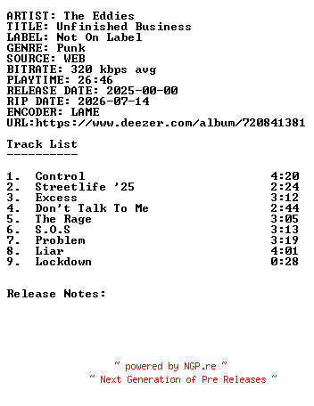NFO for the release The_Eddies-Unfinished_Business-WEB-2025-SDR by SDR