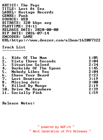 NFO for the release The_Pegs-Lost_At_Sea-WEB-2020-SDR by SDR