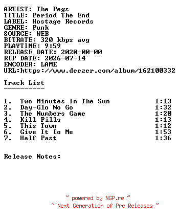 NFO for the release The_Pegs-Period_The_End-WEB-2020-SDR by SDR