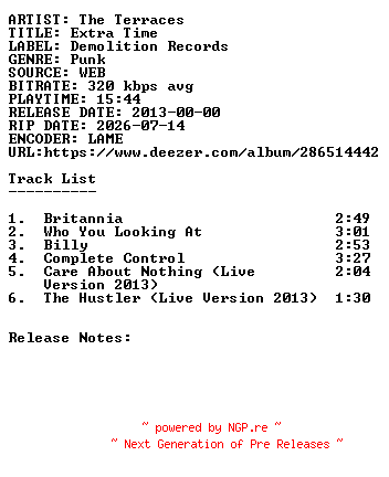 NFO for the release The_Terraces-Extra_Time-WEB-2013-SDR by SDR
