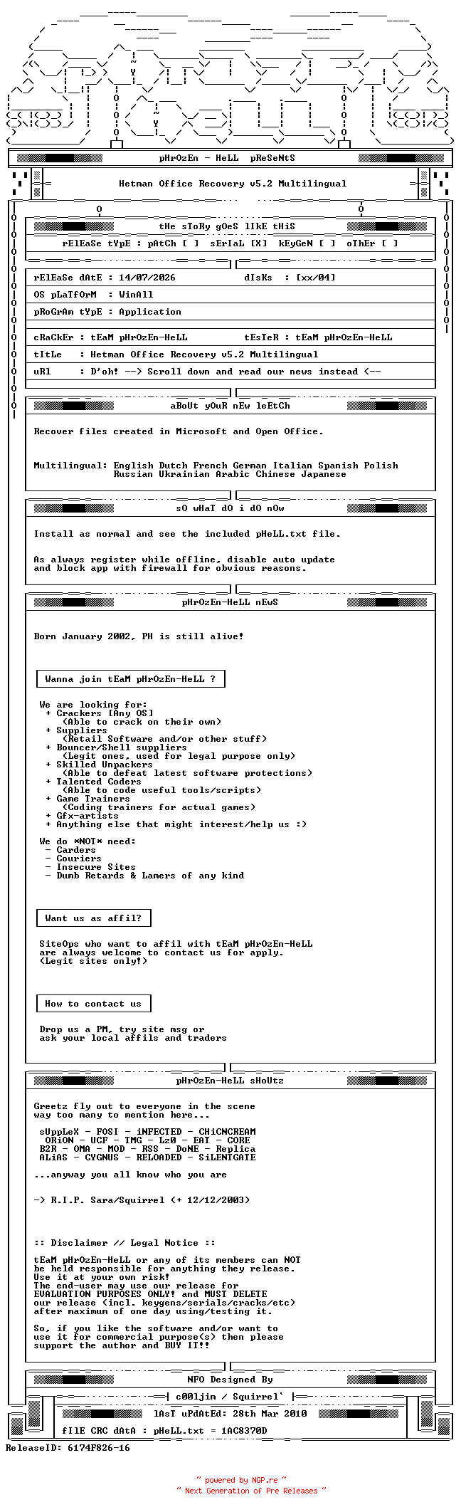 NFO for the release Hetman.Office.Recovery.v5.2.Multilingual-PH by PH