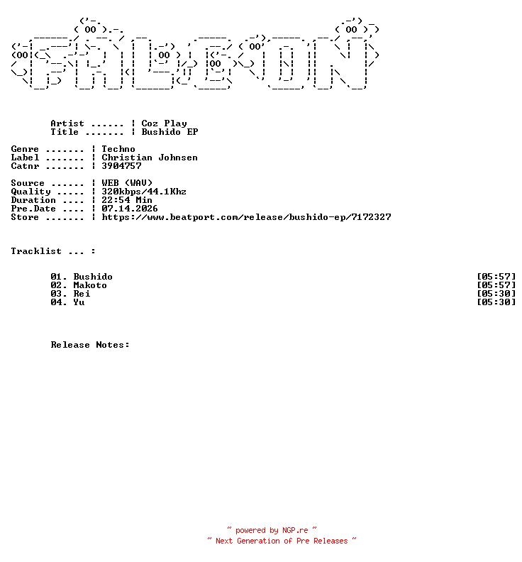 NFO for the release Coz_Play-Bushido_EP-(3904757)-WEB-2026-FALCON by FALCON