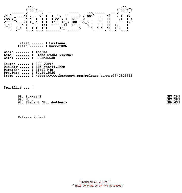 NFO for the release Guiliano-Summer26-(BSD2026528)-WEB-2026-FALCON by FALCON