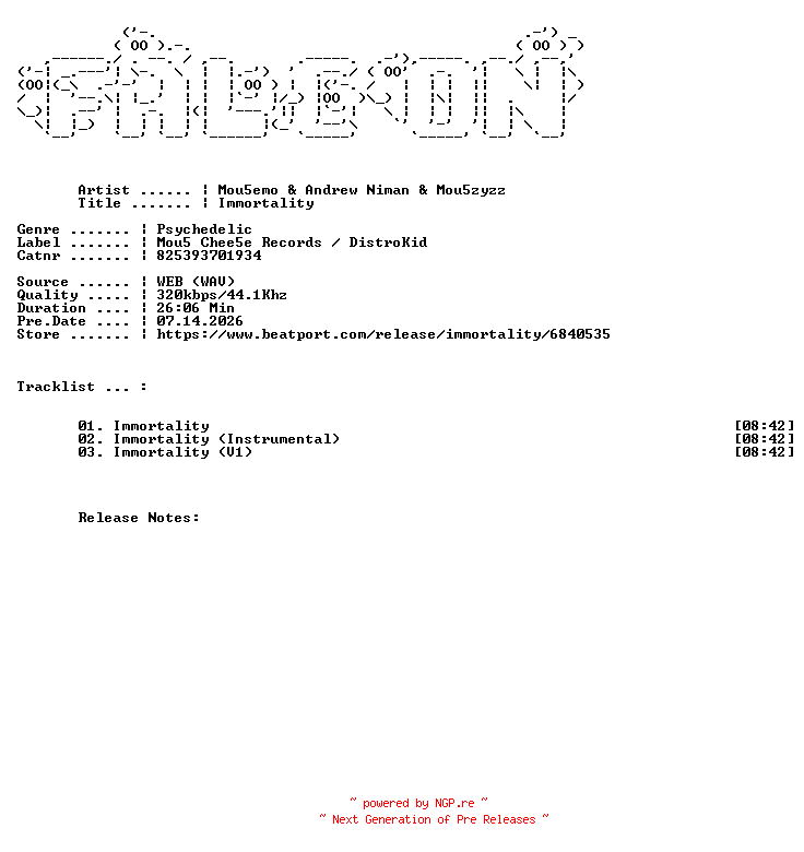 NFO for the release Mou5emo_And_Andrew_Niman_And_Mou5zyzz-IMMORTALITY-(825393701934)-WEB-2026-FALCON by FALCON