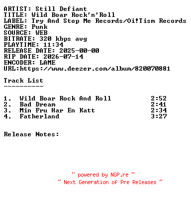 NFO for the release Still_Defiant-Wild_Boar_Rocknroll-WEB-2025-SDR by SDR