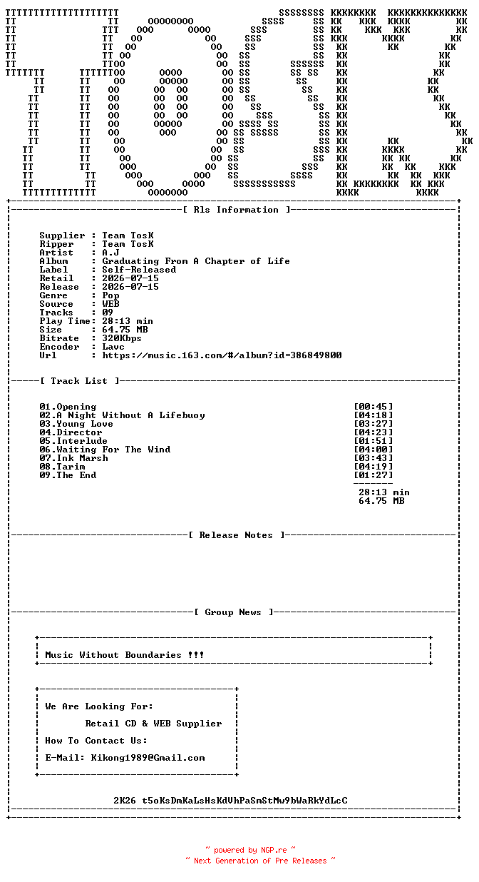 NFO for the release A.J-Graduating_From_A_Chapter_of_Life-WEB-CN-2026-TosK by TosK