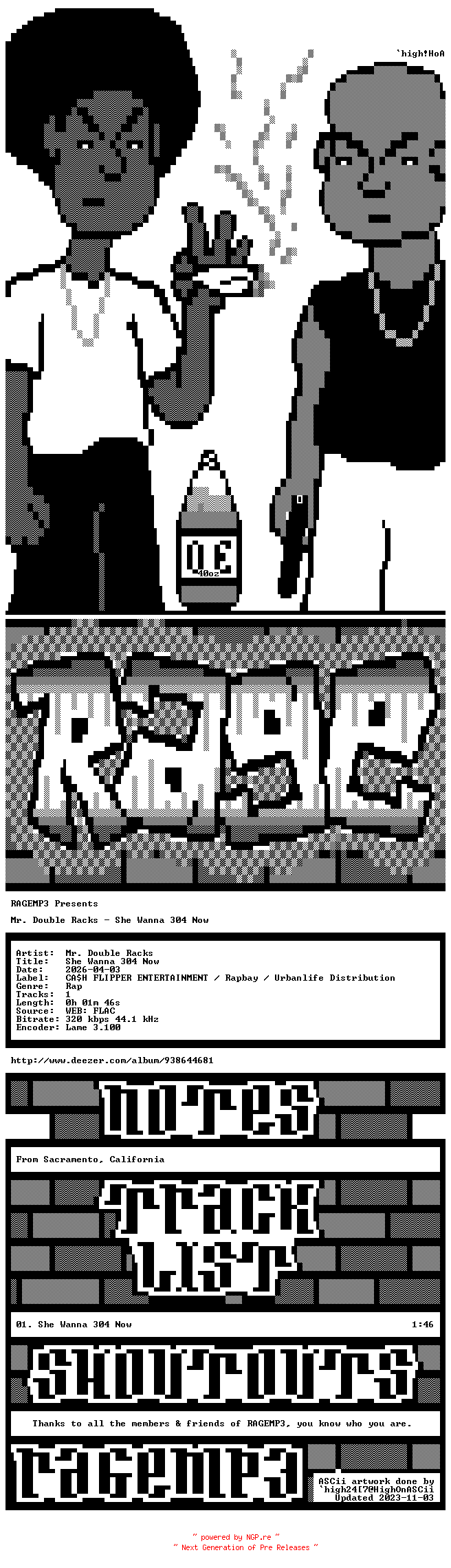 NFO for the release Mr._Double_Racks-She_Wanna_304_Now-SINGLE-WEB-2026-RAGEMP3 by RAGEMP3
