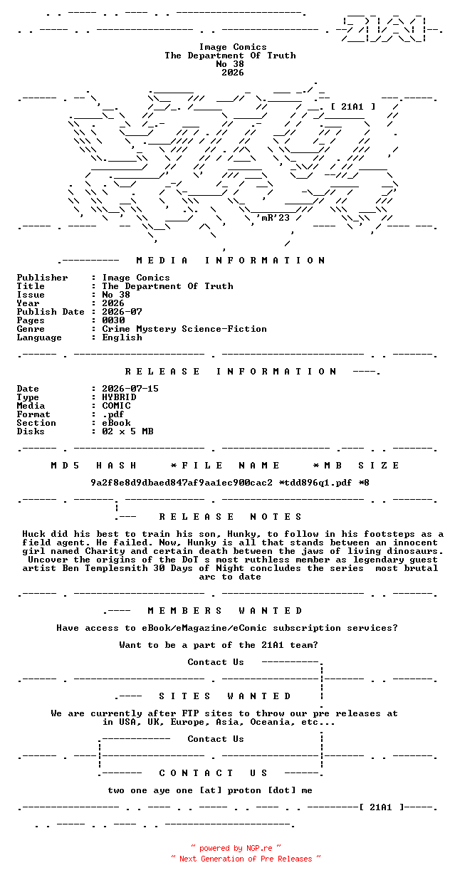 NFO for the release Image.Comics.-.The.Department.Of.Truth.No.38.2026.HYBRID.COMIC.eBook-21A1 by 21A1