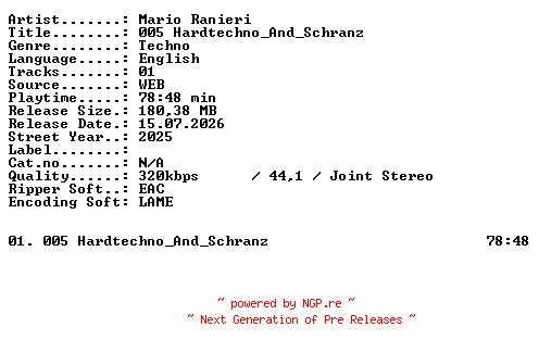 NFO for the release Mario_Ranieri-005_Hardtechno_And_Schranz-WEB-2025-XTC_iNT by XTC_iNT