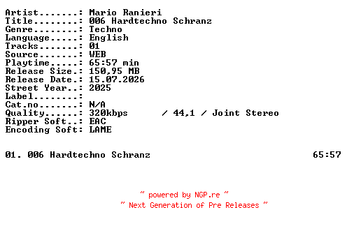 NFO for the release Mario_Ranieri-006_Hardtechno_And_Schranz-WEB-2025-XTC_iNT by XTC_iNT