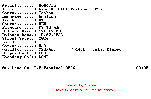 NFO for the release KOBOSIL-Live_At_HIVE_Festival_2026-WEB-2026-XTC_iNT by XTC_iNT