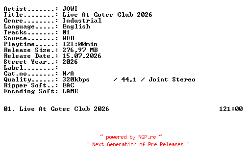 NFO for the release JOWI-Live_At_Gotec_Club_2026-WEB-2026-XTC_iNT by XTC_iNT