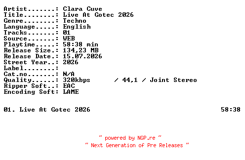 NFO for the release Clara_Cuve-Live_At_Gotec_2026-WEB-2026-XTC_iNT by XTC_iNT