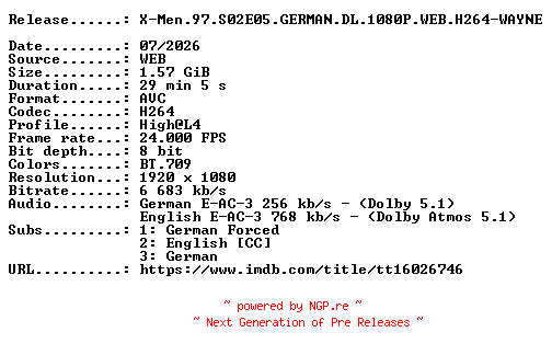 NFO for the release X-Men.97.S02E05.GERMAN.DL.1080P.WEB.H264-WAYNE by WAYNE