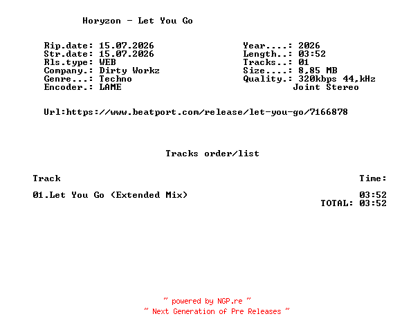 NFO for the release Horyzon_-_Let_You_Go-(DWX2179)-SINGLE-WEB-2026-FMC by FMC