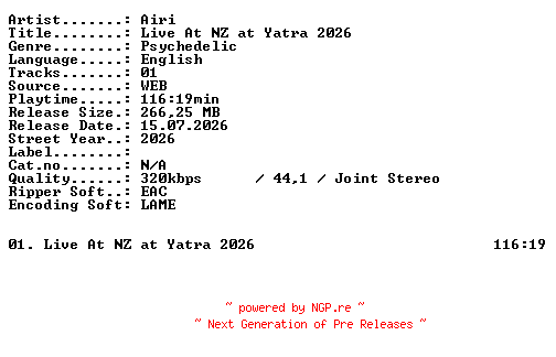 NFO for the release Airi-Live_At_NZ_at_Yatra_2026-WEB-2026-XTC_iNT by XTC_iNT