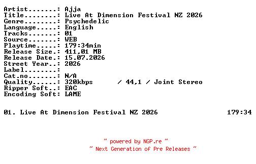NFO for the release Ajja-Live_At_Dimension_Festival_NZ_2026-WEB-2026-XTC_iNT by XTC_iNT