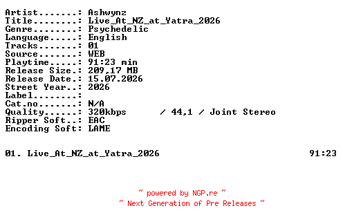 NFO for the release Ashwynz-Live_At_NZ_at_Yatra_2026-WEB-2026-XTC_iNT by XTC_iNT