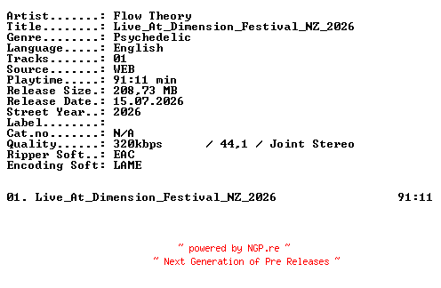 NFO for the release Flow_Theory-Live_At_Dimension_Festival_NZ_2026-WEB-2026-XTC_iNT by XTC_iNT