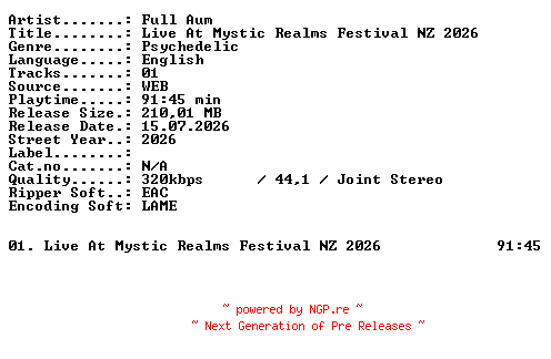 NFO for the release Full_Aum-Live_At_Mystic_Realms_Festival_NZ_2026-WEB-2026-XTC_iNT by XTC_iNT