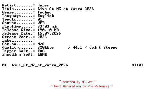 NFO for the release Haber-Live_At_NZ_at_Yatra_2026-WEB-2026-XTC_iNT by XTC_iNT
