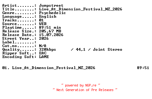 NFO for the release Jumpstreet-Live_At_Dimension_Festival_NZ_2026-WEB-2026-XTC_iNT by XTC_iNT