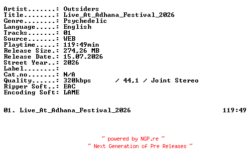NFO for the release Outsiders-Live_At_Adhana_Festival_2026-WEB-2026-XTC_iNT by XTC_iNT