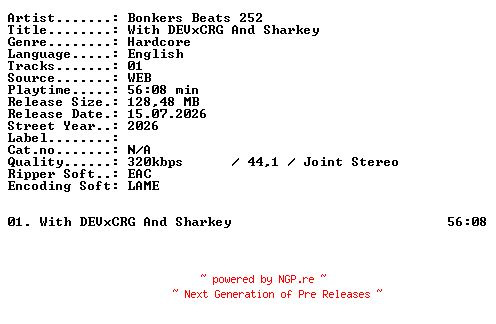 NFO for the release Bonkers_Beats_252-With_DEVxCRG_And_Sharkey-LIVE-WEB-2026-XTC_iNT by XTC_iNT
