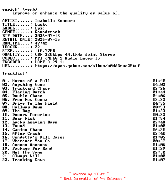 NFO for the release Isabella_Summers-Lucky-OST-WEB-2026-ENRiCH by ENRiCH