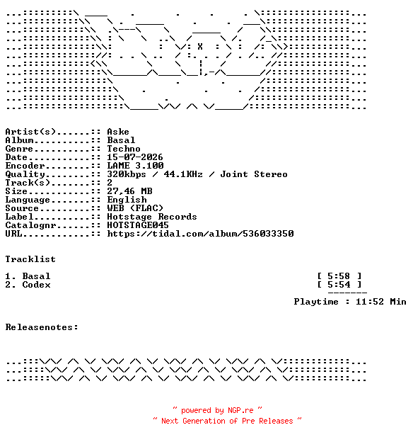 NFO for the release Aske-Basal-HOTSTAGE045-WEB-2026-WAV by WAV