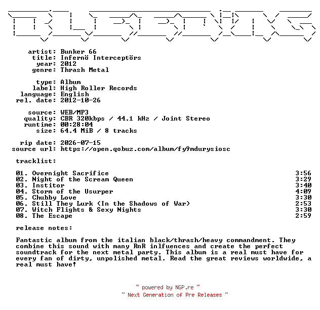 NFO for the release Bunker_66-Infernoe_Interceptoers-WEB-2012-BLEEDiNG by BLEEDiNG