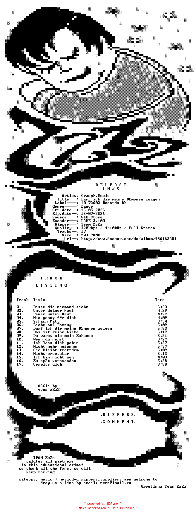 NFO for the release Crazykmusic_-_Darf_Ich_Dir_Meine_Dmonen_zeigen-WEB-DE-2026-ZzZz by ZzZz