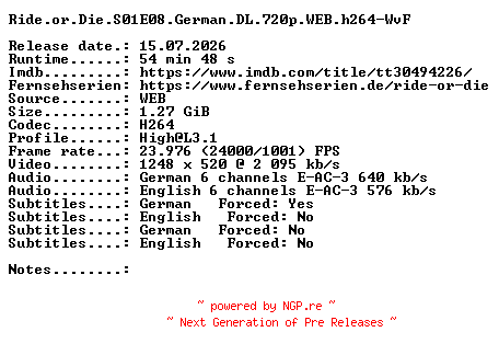 NFO for the release Ride.or.Die.S01E08.German.DL.720p.WEB.h264-WvF by WvF