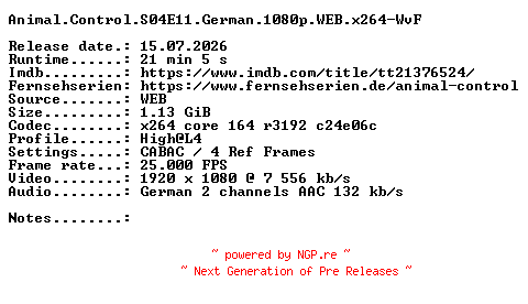 NFO for the release Animal.Control.S04E11.German.1080p.WEB.x264-WvF by WvF
