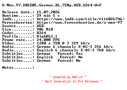 NFO for the release X-Men.97.S02E05.German.DL.720p.WEB.h264-WvF by WvF