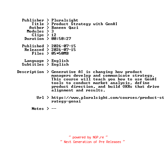 NFO for the release Pluralsight.Product.Strategy.with.GenAI.2026.BOOKWARE-GETH by GETH