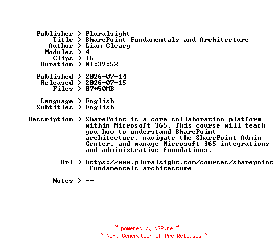 NFO for the release Pluralsight.SharePoint.Fundamentals.and.Architecture.2026.BOOKWARE-GETH by GETH