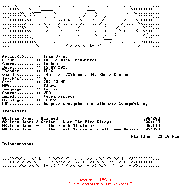 NFO for the release Iman_Janes-In_The_Bleak_Midwinter-AG017-24BIT-WEB-FLAC-2026-WAVED by WAVED