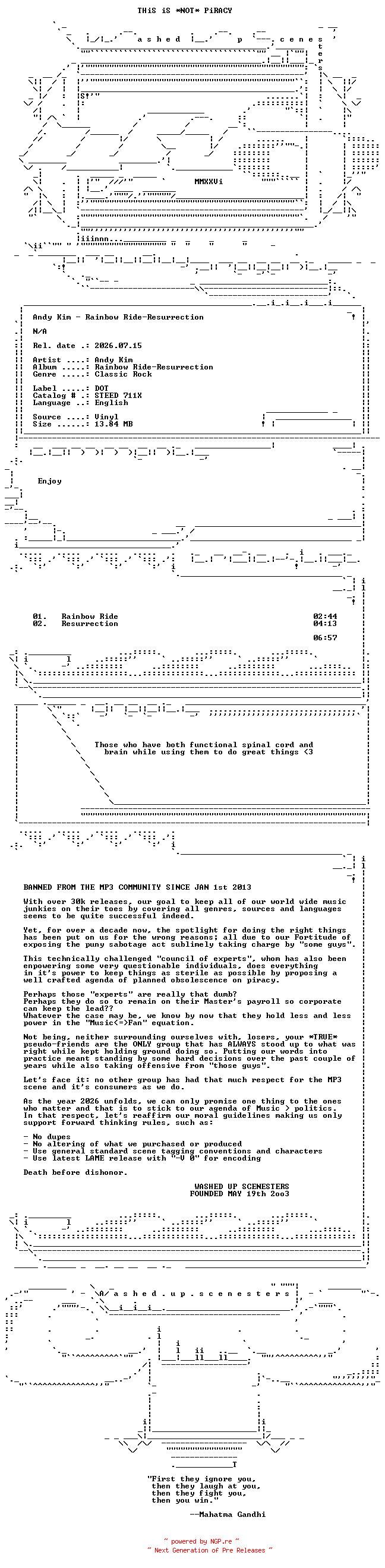 NFO for the release Andy_Kim--Rainbow_Ride-Resurrection-VLS-1969-WUS by WUS