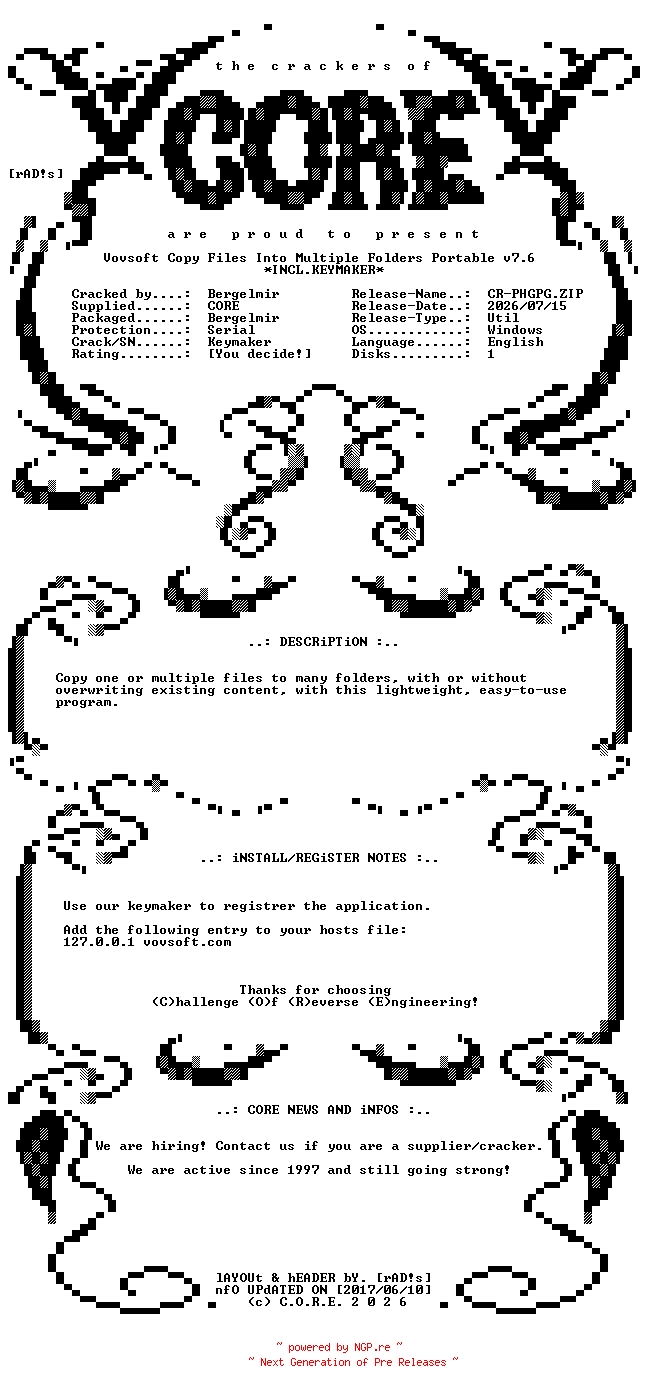 NFO for the release Vovsoft.Copy.Files.Into.Multiple.Folders.Portable.v7.6.Incl.Keymaker-CORE by CORE