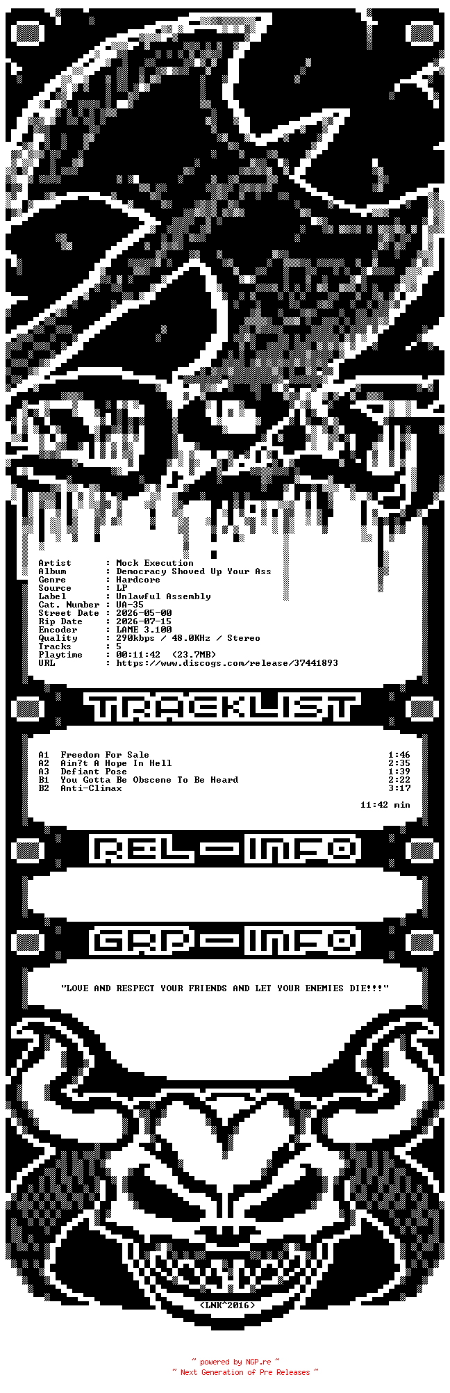 NFO for the release Mock_Execution-Democracy_Shoved_Up_Your_Ass-LP-2026-D2H by D2H