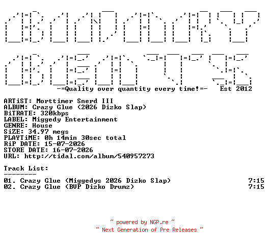 NFO for the release Morttimer_Snerd_III-Crazy_Glue_(2026_Dizko_Slap)-(ME359)-WEB-2026-BB by BB