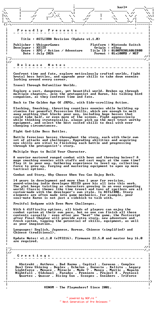 NFO for the release ASTLIBRA_Revision_Update_v1.1.0_NSW-VENOM by VENOM