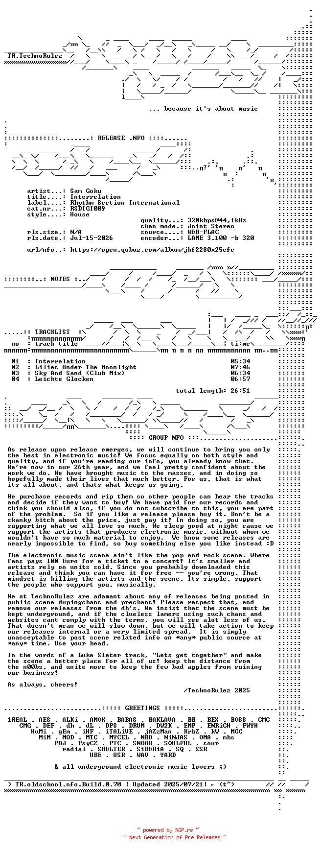 NFO for the release Sam_Goku-Interrelation-(RSDIGI009)-WEB-2026-TR by TR